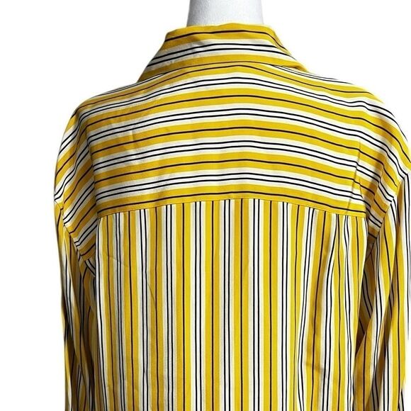 Austin Reed 100% silk yellow, white stripe long sleeve vintage 14 large button - Picture 5 of 12